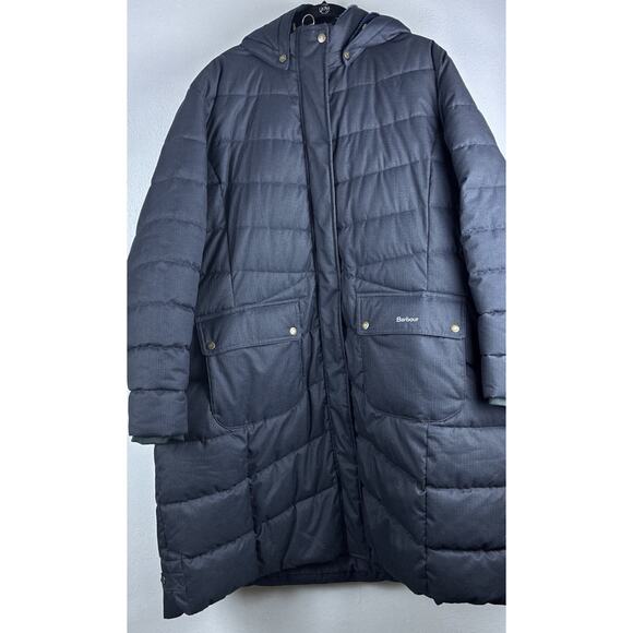 Barbour Wms Sz 3X Blk Kingston Quilt Plus Puffer Lined Hood Pkts Inside Pkt Coat - Picture 1 of 16